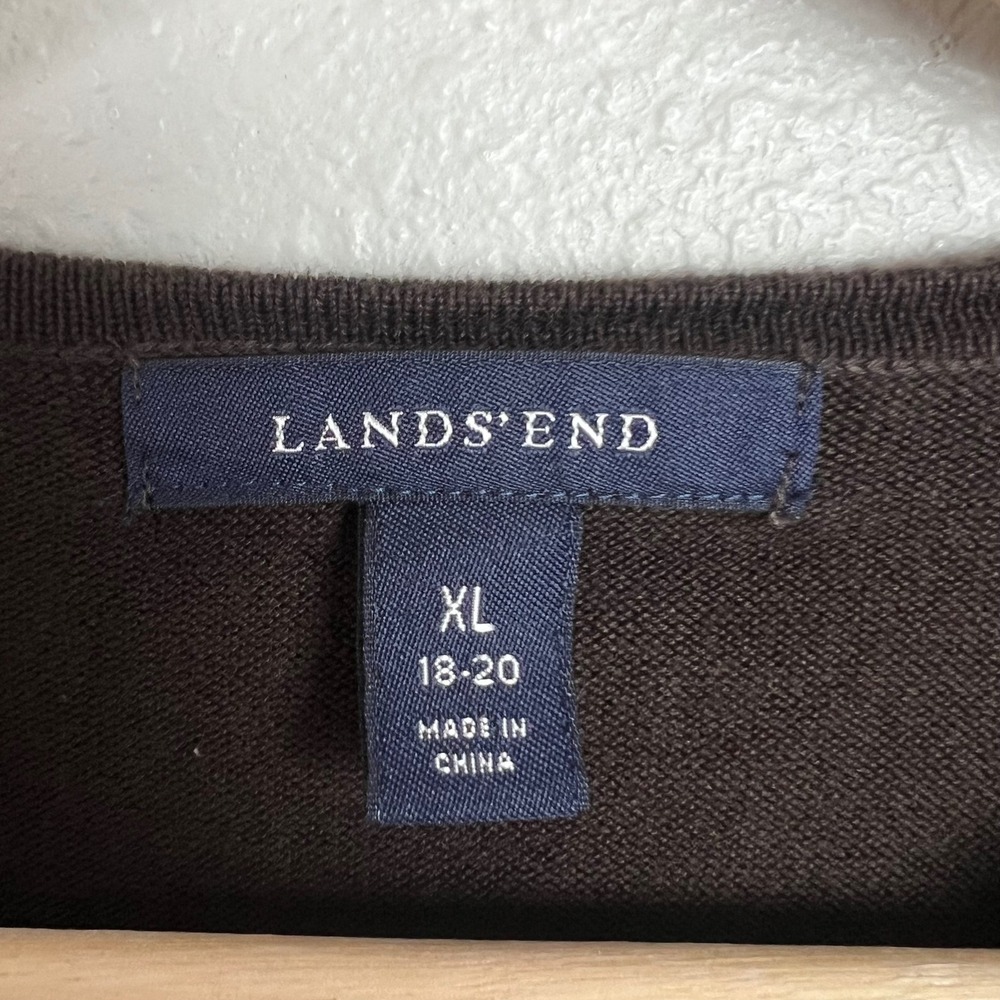 Lands End Womens XL Chocolate Brown Cotton Blend Button Front Cardigan Sweater - Picture 3 of 8